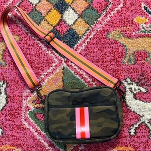 HAUTE SHORE Camouflage Messenger Bag with Pink and Red Accents
